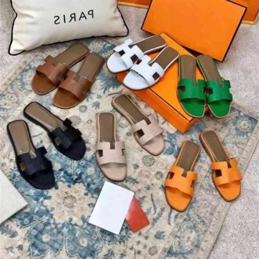 

High-end Designer H Sandals Slippers Luxury Hemes Herme Slipper Fashion Genuine Leather Women Summer Flat Slides Ladies Beach Sandal To224B, 35 high heels