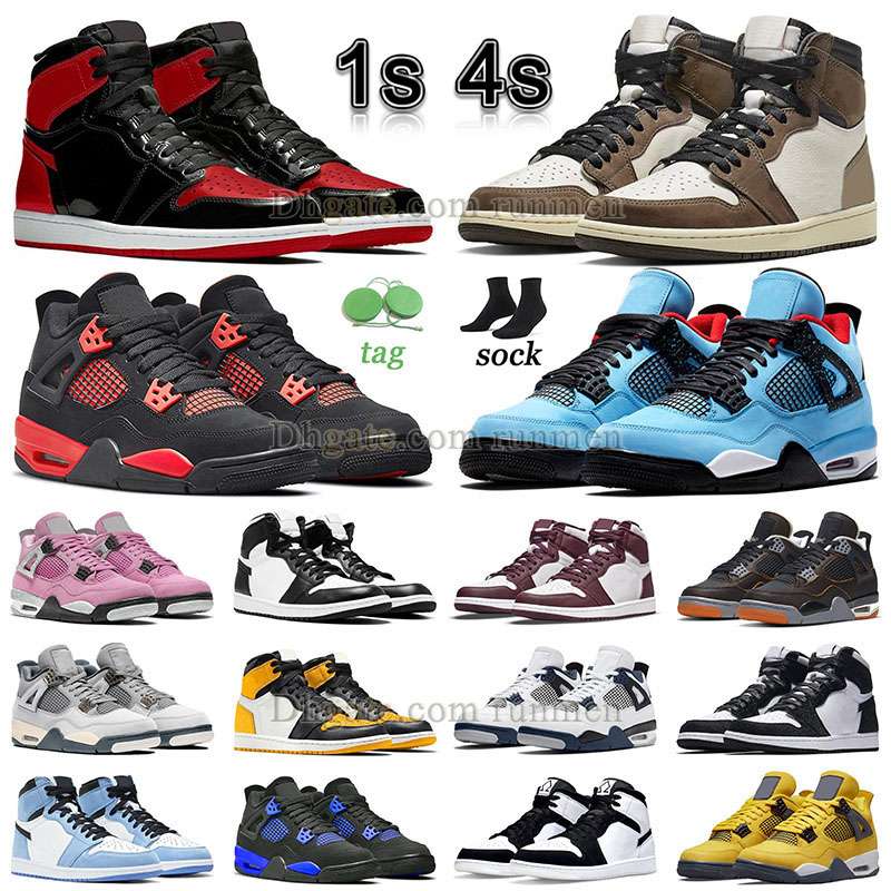 

Tx x 1 basketball shoes mens womens jumpman 1 4 4s bred red thunder university blue 2022 new seafoam designer sneakers j4 j4s military black white dimond j1 j1s trainers, B37 36-46 bred toe black bottom