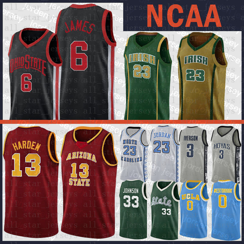

NEW College Basketball Wears Ohio State Buckeyes 6 LeBron 23 James NCAA College Basketball Jersey James 13 Harden University of Michigan Ear