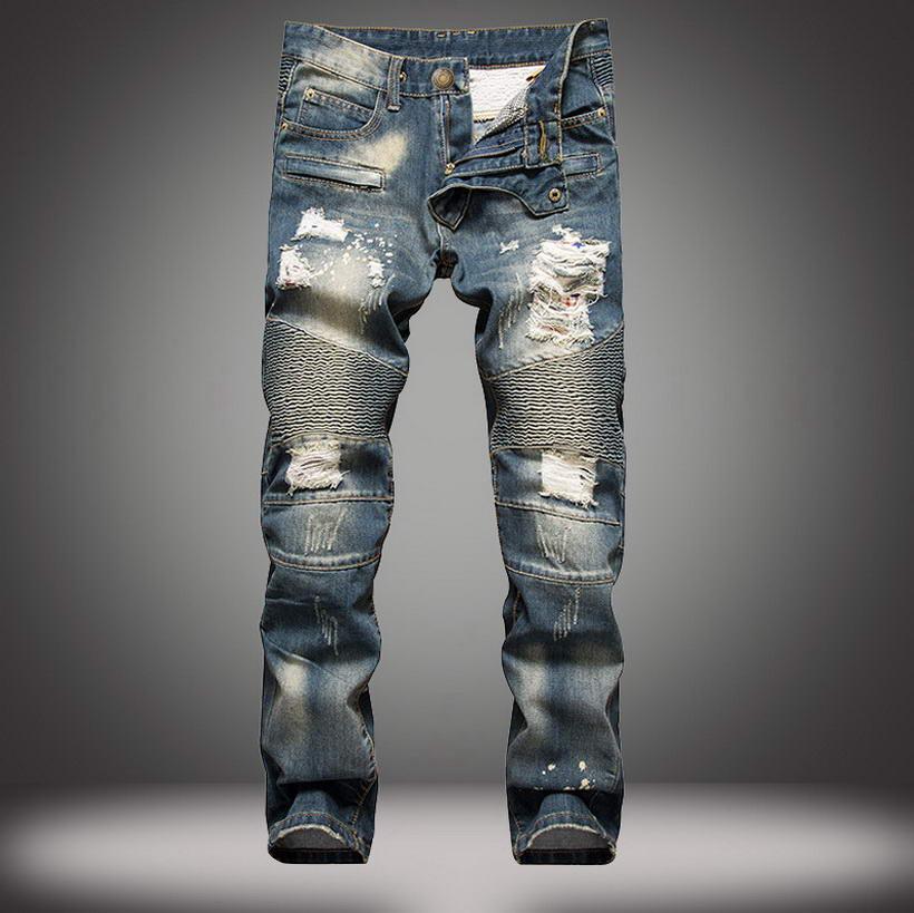 

New High Quality Brand Men Jeans Fashion Ripped Jeans Men Straight¡bAlMaIn¡Fit Jeans KiN gg