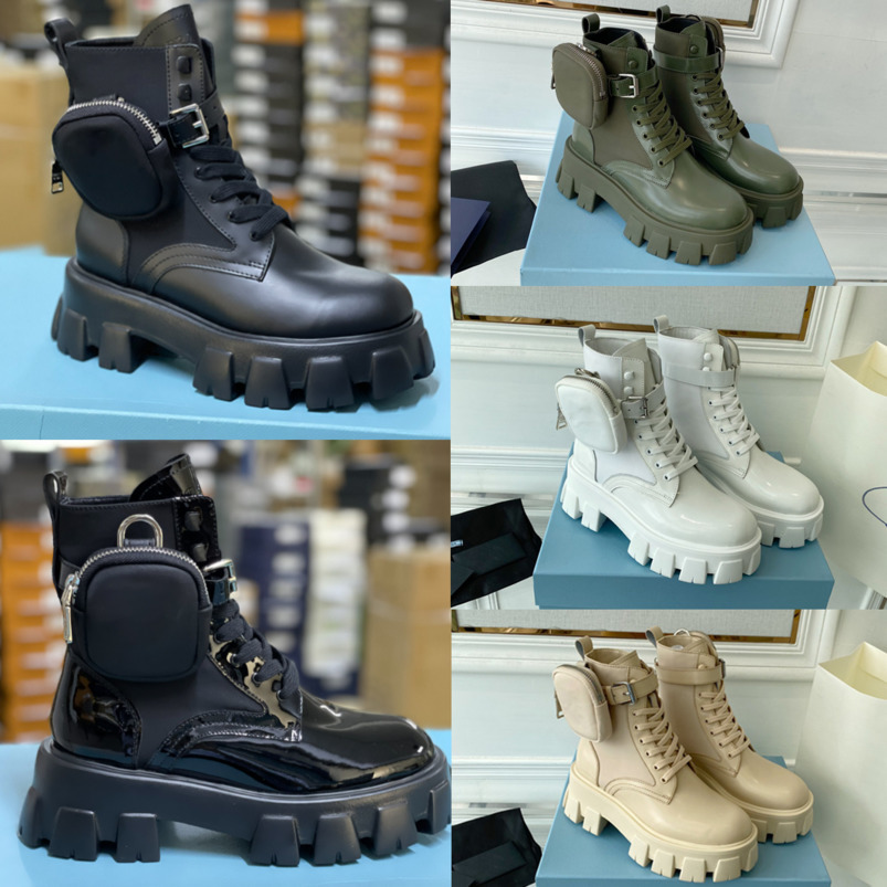 

Women Rois Boots White Nylon Derby Ankle Martin boots With Pouch Battle Patent Leather Shoes Combat Boots Black Rubber Sole Platform Shoes NO43, Socks