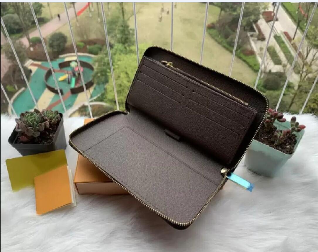 

Wallets Holders Brown flower Print Large size Single Zipper wallet Men genuine leather passport cover women credit card business travel porte carteira with Box, Black grid