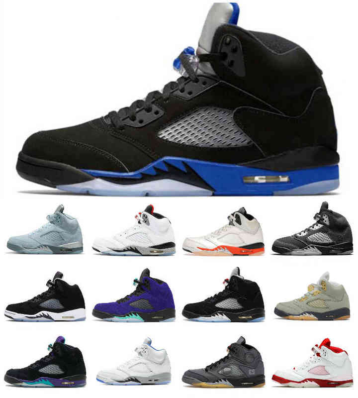 

Slippers Jumpman 5 5s RACER BLUE Mens Basketball Shoes Stealth Hyper Royal Oreo Raging Bull Red Sail White Cement Black Metallic Alternate Grape Bluebird What The, J535