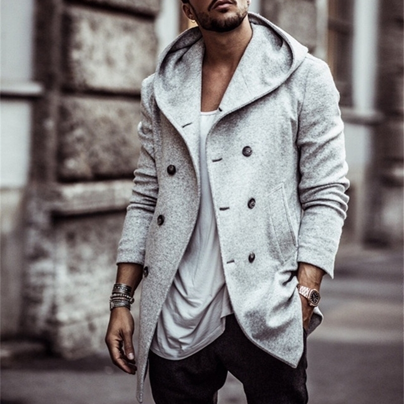 

Men's Wool Blends Warm Mens Trench Coat Jacket Autumn Mens Outwear Overcoats Casual Solid Color Woolen Trench Coat For Men Clothing Long Coat Men 220909, Light gray