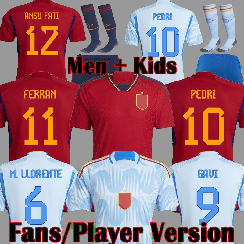 

2022 spain soccer jersey PEDRI FERRAN TORRES MORATA GAVI football shirt ANSU FATI KOKE AZPILICUETA men and kids kits top quality, 2022 away aldult world cup