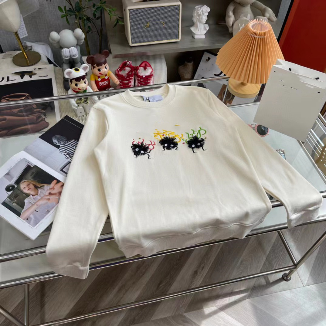 

Designer top version Hoodie handmade LOE 2022 autumn and winter new 3-color logo embroidery men's and women's same style round neck sweater, White