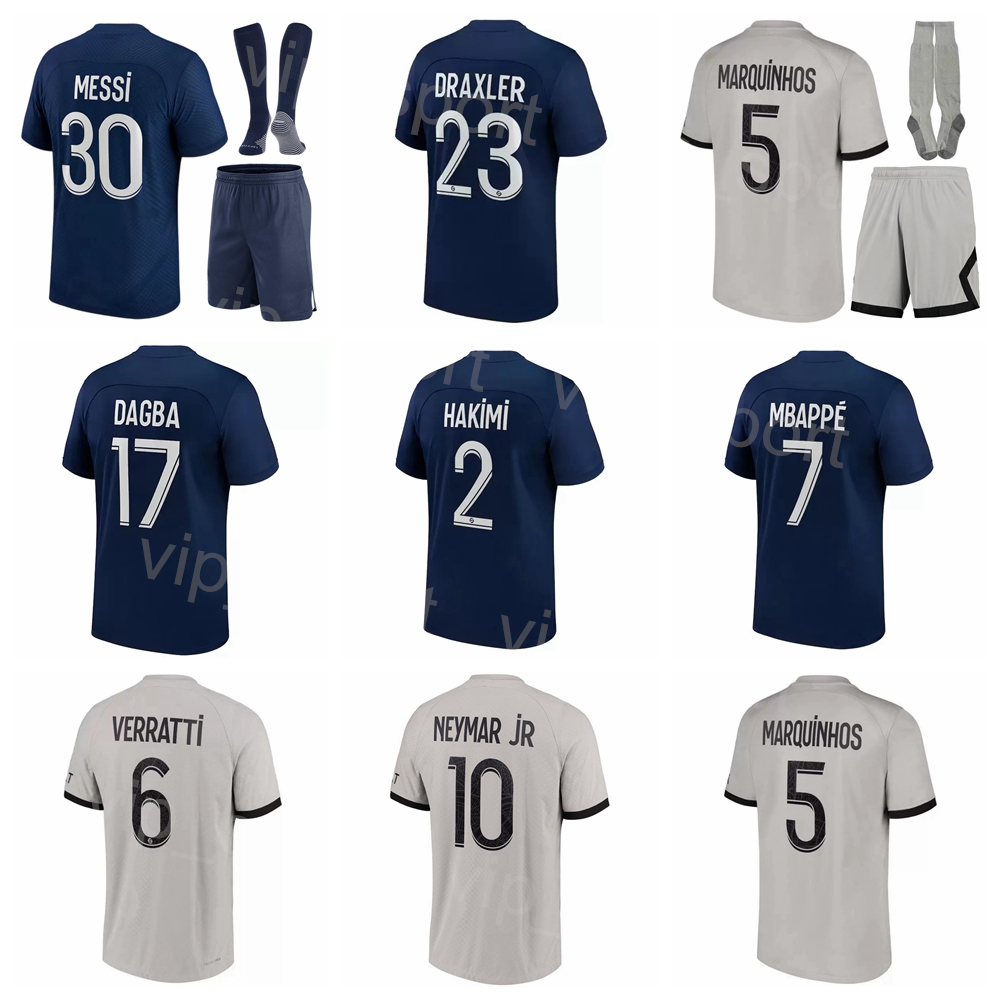 

22-23 Club Kids Man FC 23 Draxler Soccer Jersey Set 2 Hakimi 5 Marquinhos 10 Neymar Jr 25 Mendes 7 MBAPE 30 M E S I 19 Sarabia Kits de, Men