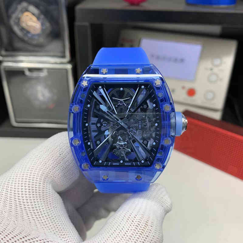 

Luxury Mens Mechanical Watch Richa Milles Business Leisure Rm12-01 Automatic Blue Crystal Case Tape Fashion Men Swiss Movement Wristwatches, Khaki