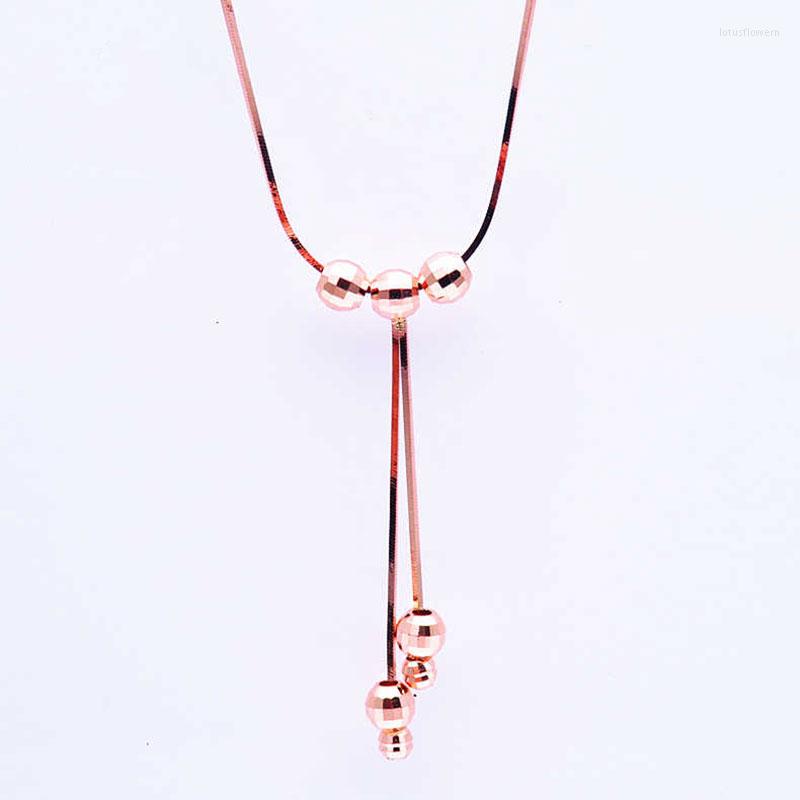

Chains Classic Design 585 Purple Gold Necklaces 14K Rose Glossy Round Beads Soft Chain Tassel Pendant Charm Women's Jewelry
