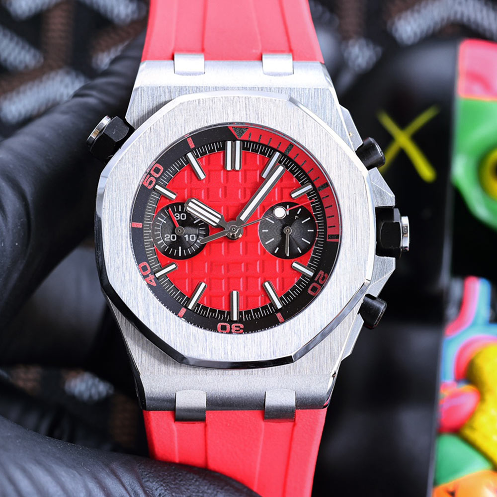 

Mens Watch Quartz Movement Watches 45mm Sapphire Business Wristwatches Waterproof Rubber Strap Montre de Luxe, Colour 4