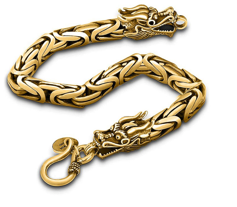 

Norse Men Viking Jewelry Link Chain Viking Double Dragon Head Bracelet Size 19cm 21cm for Men Women