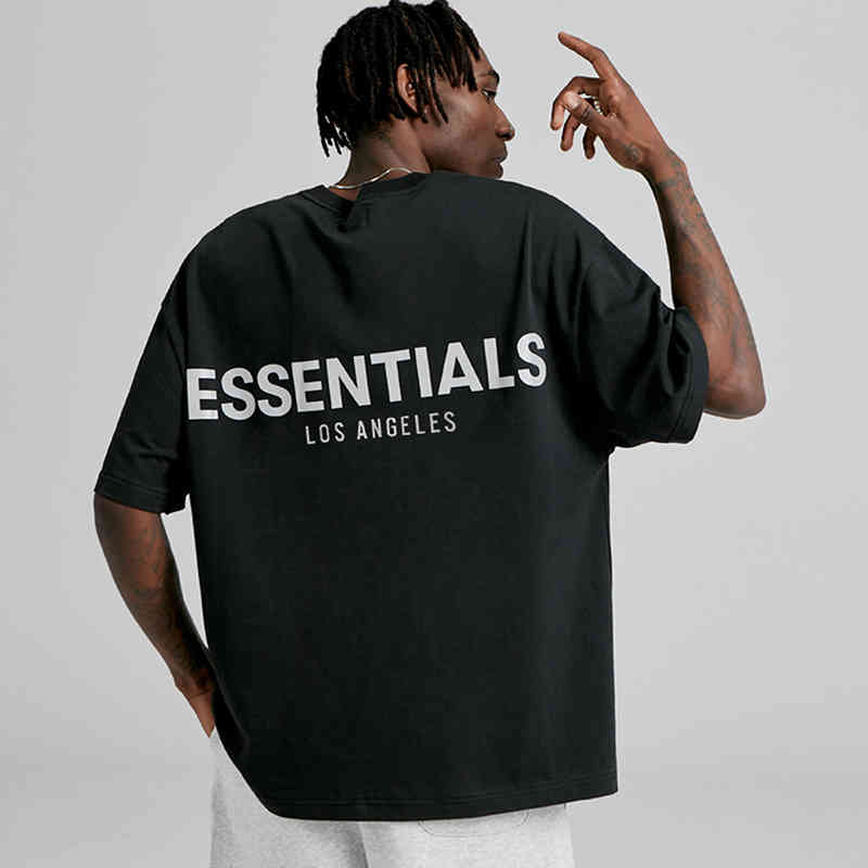 

Designer Summer 2023 Cotton t Shirt Fog Authentic Fear of Goddess Double Line Reflective Short SleeveEssentilass Los Angeles Limited Couple V50R, [reflective short sleeve] black