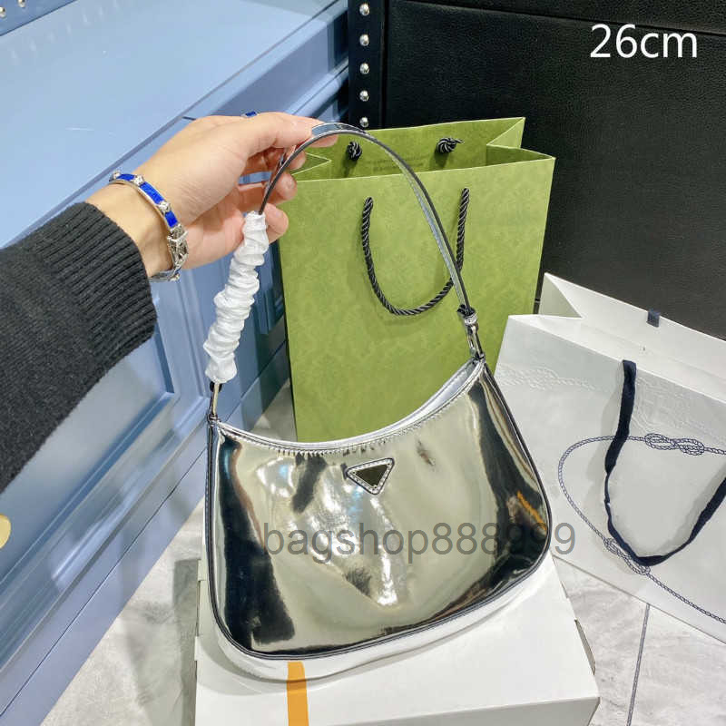 

Luxury Women Shimmer Hand bags Baguettes Small size Brand Purses Hobos Glitter Shoulder Bags fashion lady Silver saddles 2022, Silver(lxgx)