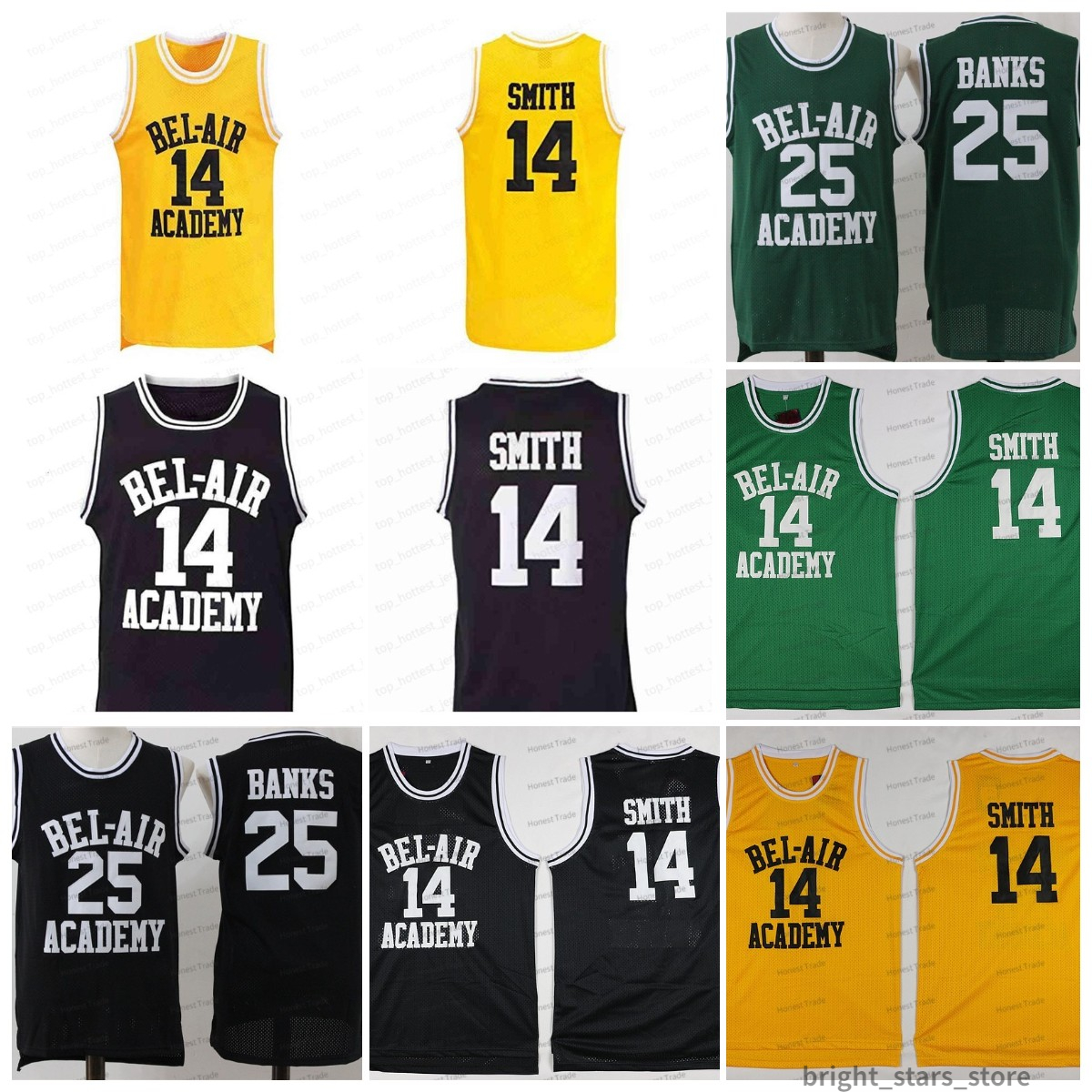 

25 Carlton Banks Basketball Jersey 14 Will Smith The Fresh Prince of Bel-Air Stitched Black Green Yellow Movie Mens Jerseys Outdoors, Men jersey