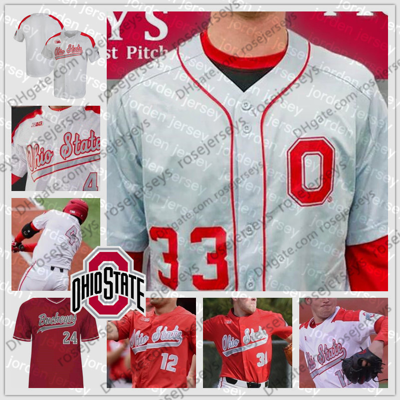 

NEW College Baseball Wears NCAA Ohio State Buckeyes #13 Marty Karow #18 Bob Todd #22 Steve Arlin #27 Fred Taylor Baseball Gray White Red Ret, Red short sleeve