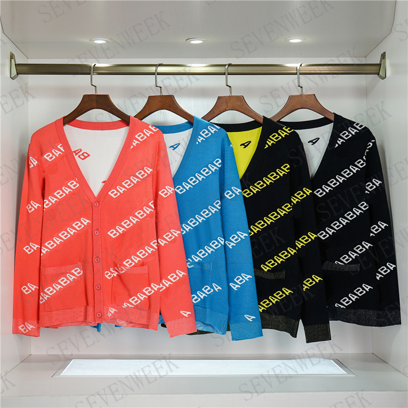 

Womens Men Knitted Cardigan Sweaters Designer Letter Print Knits Coat Women Hoodie Clothes Long Sleeve Sweatshirts, Black white letter