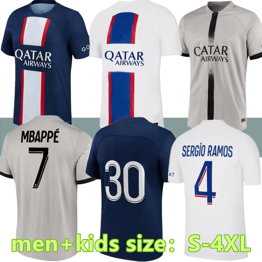 

size S-4XL 22 23 PSGs MBAPPE soccer jerseys 2022 2023 DI MARIA WIJNALDUM SERGIO RAMOS HAKIMI fourth Maillots football kit ICARDI VERRATTI men kids sets uniform, 22-23 gk