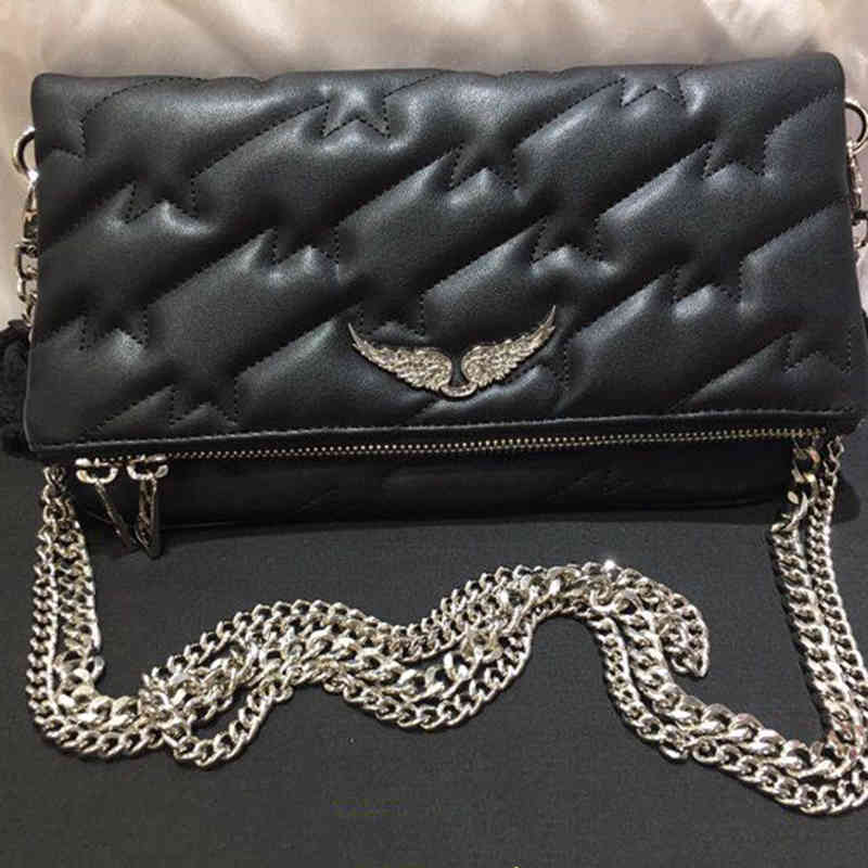 ZV Shoulder Bag Summer Bags For Women Leather Handbags Wings Decoration Fashion Designer Handbag Tote Crossbody Purses Two Chains 220909