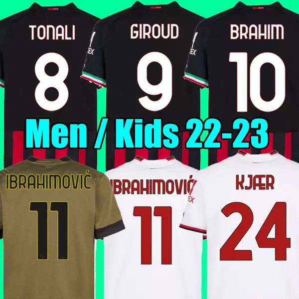 22 23 Jersey de football Giroud Tomori Ibrahimovic Football Shirt 2022 2023 Tonali Bennacer Rebic Camiseta de Futbol Romagnoli Leo AC Milans Men