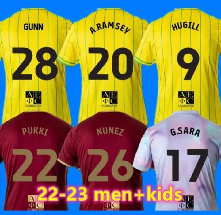 

22 23 PUKKI HUGILL Soccer Jersey 2022 2023 camiseta de futbol RASHICA MCLEAN DOWELL BUENDIA TZOLIS SARGENT FOOTY home away men kids kit football shirt, 2223