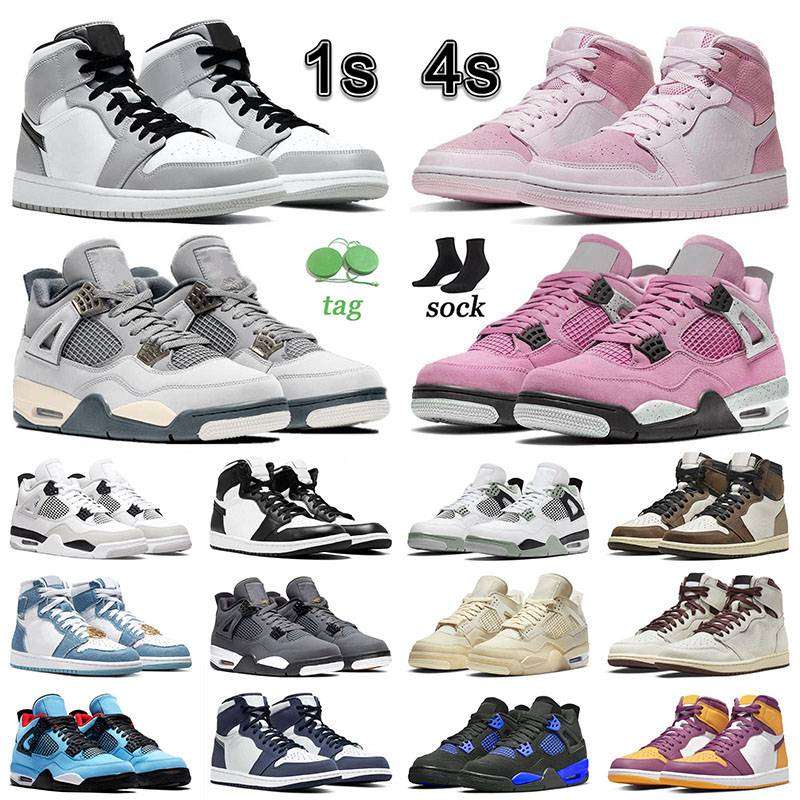 

2023 4s Scraft Basketball Shoes Pink Mens Womens Big Size 9 13 Jumpman 1 Midnight Navy Mid Smoke Grey UNC Patent Bred 4 Seafoam Digital Pink 1s Valentines Day Sneakers, J13 40-47 ts blue