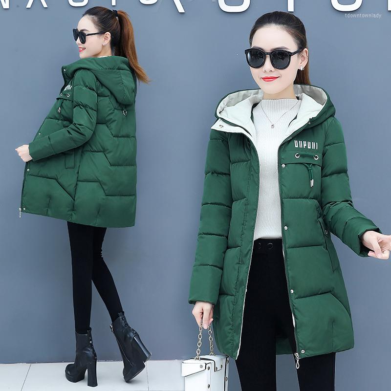 

Women's Trench Coats 2022 Winter Hooded Coat Women Thicken Letter Cotton Padded Jacket Female Warm Long Snow Parkas Casual Loose Outwear, Creamy-white