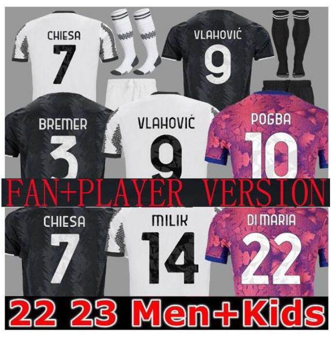 

22 23 Juventus POGBA soccer jersey JUVE VLAHOVIC KEAN DI MARIA CHIESA 2022 2023 McKENNIE JUVENTUS RAMSEY LOCATELLI homen football shirt Men kids Fans Player version
