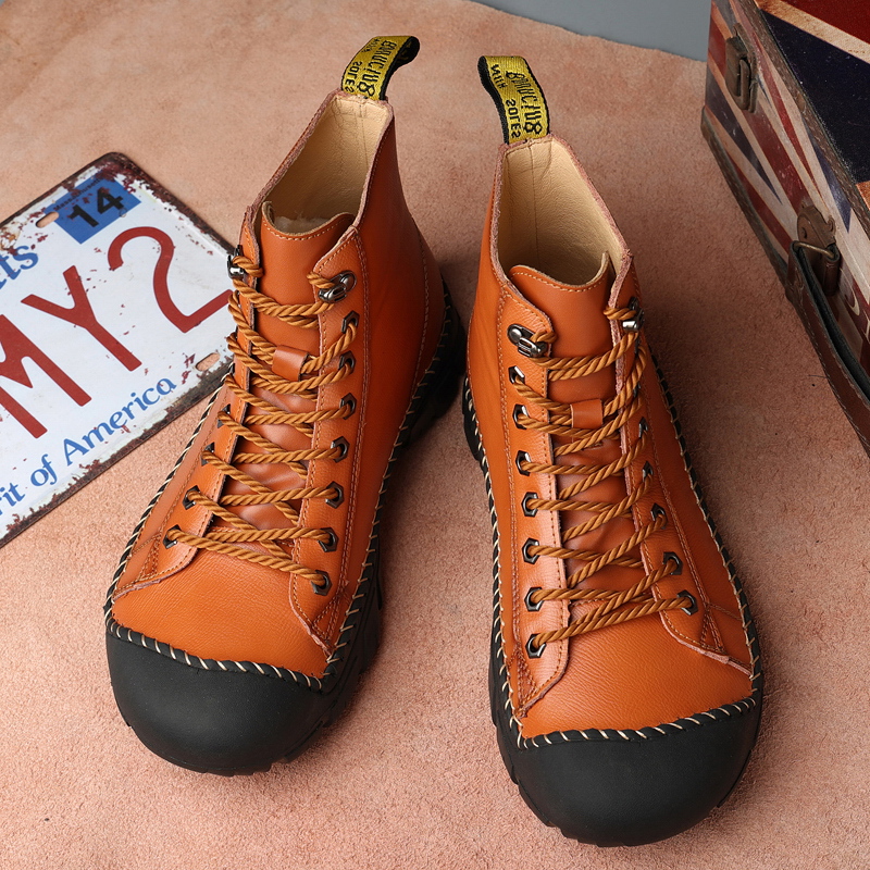 

Men Shoes Boots Leather Casual Outdoors Classic Comfortable Solid Spring Autumn Lace Up Simplicity Round Toe DH1022, Clear