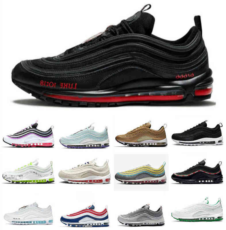 

Slippers 97 OG Running Shoes Mens Womens MSCHF x INRI Jesus Sean Wotherspoon 97s Triple black UNDEFEATED UNDFTD Silver Bullet White Gum Woven Good Sneakers Trainers, Bubble package bag