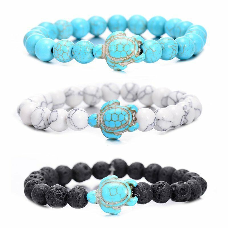 Trendy 8mm Black Lava stone turquoise Bead tortoise bracelet Essential Oil Diffuser Bracelet For Women men Jewelry-image-801273668