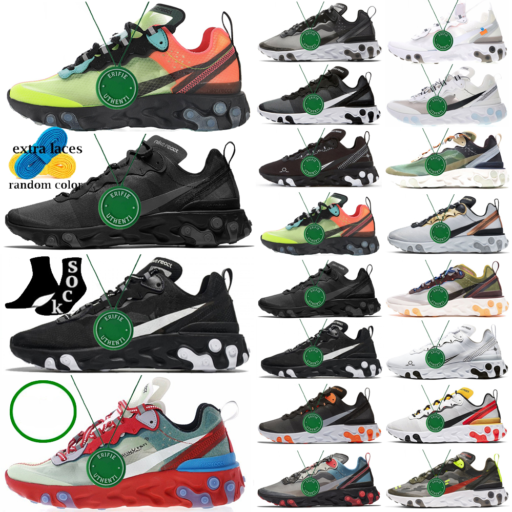 

reacts visions element 55 87 shoes men women running shoe triple black white x Camo Red Vision Tour Green Hyper Pink Iridescent schematic trainers sports sneakers, Color # 13