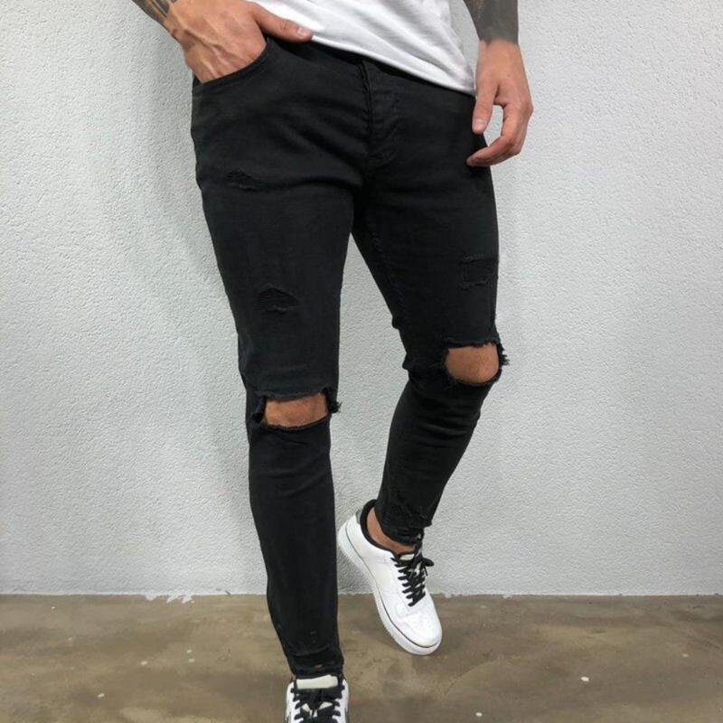 

Men's Jeans Denim Chic Trendy Style Men Pants Washable Mid Waist For Indoor, Dark blue