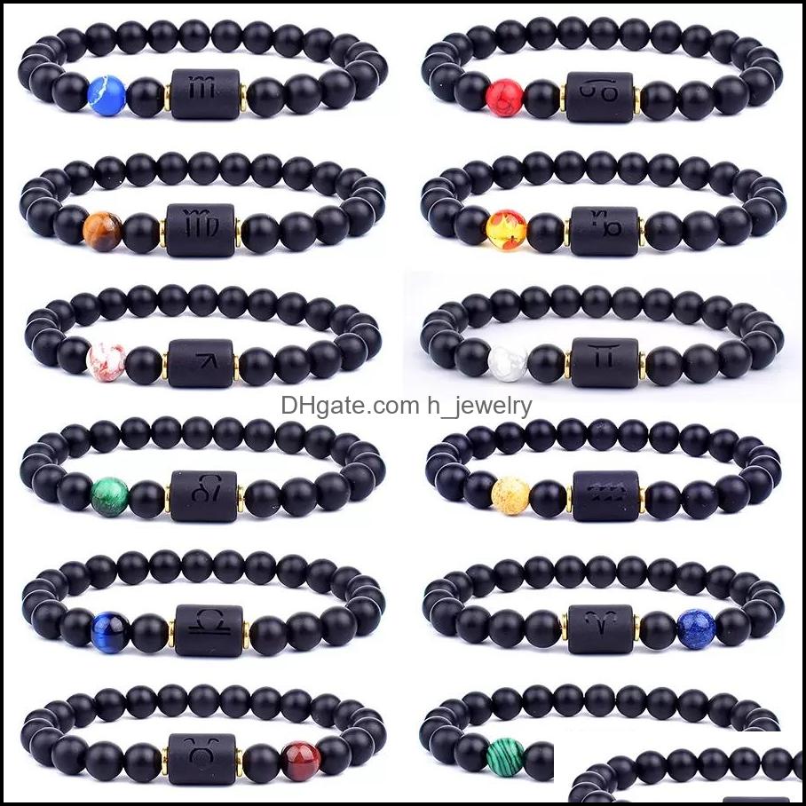 

Beaded Strands 12 Constellation Bracelets Men Black Stone Bead Strands Bracelet Star Sign Zodiac Horoscope Lover Couple Friendship J Dhrey