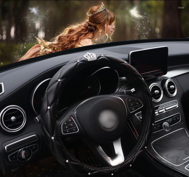 Couvre volant en cuir PU de voiture de mode féminine avec étuis quatre saisons en cristal pour accessoires filles
