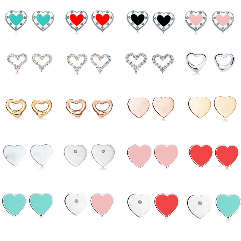 

S925 Luxury Brand Love Stud Earrings Ladies Classic Blue Enamel Pink/Green Stud Earrings Wedding Jewelry Cute Earring