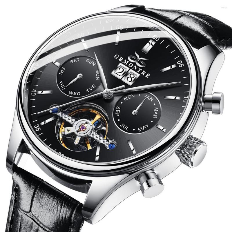 

Wristwatches GRMONTRE Watch For Men Mechanical Automatic Tourbillon Waterproof Mens Calendar Date Wristwatch Relogio Masculino, White
