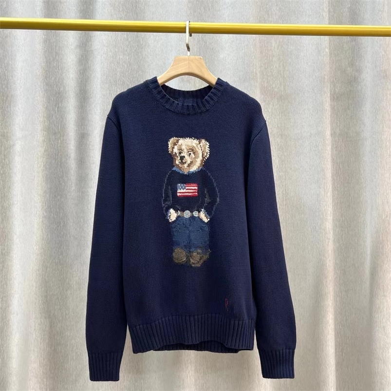

Men s Sweaters RL Style Cotton Bear Embroidery Round Neck Sweater Casual Pull Homme Autumn and Winter Wear Long sleeved Tops 220908, Rs-04