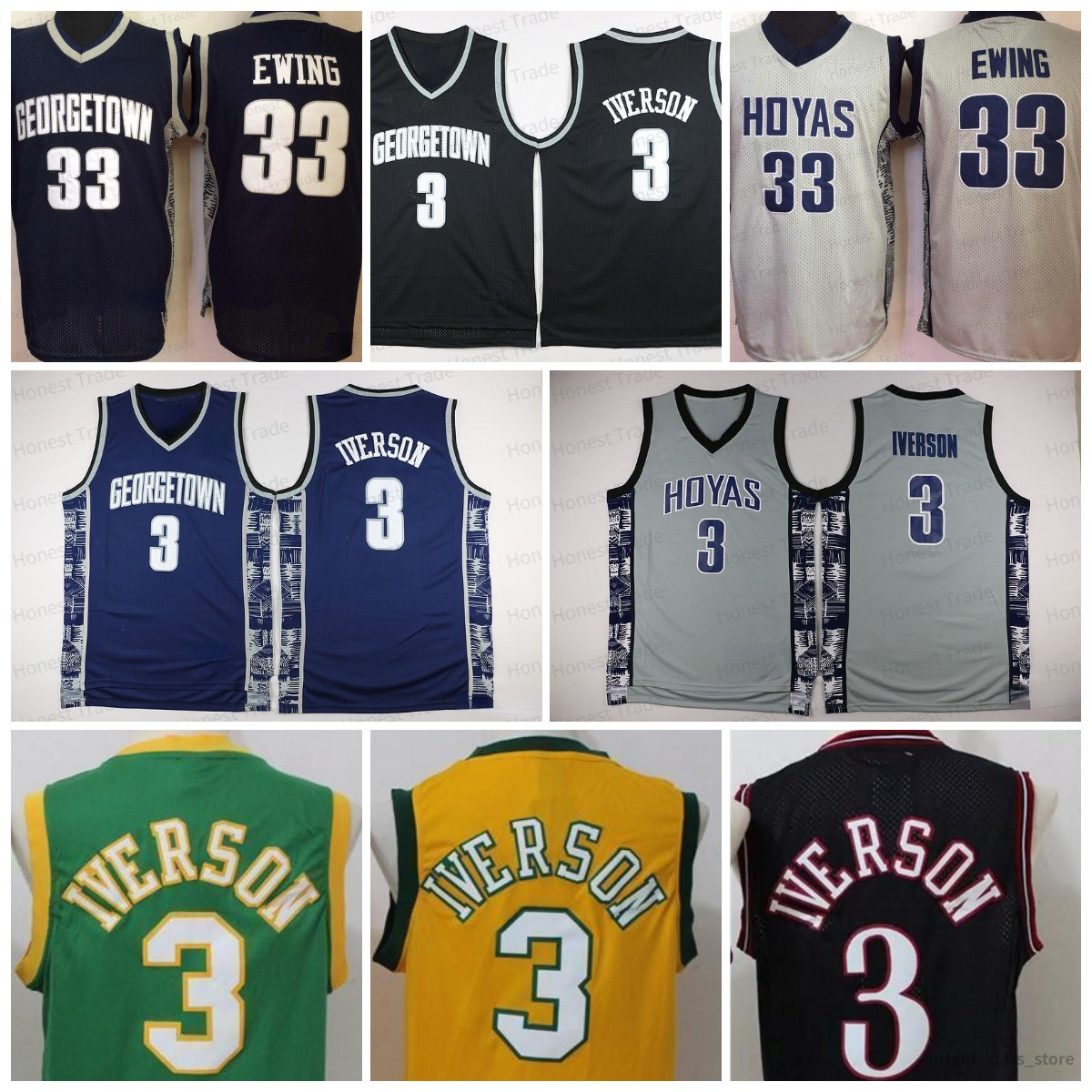 

3 Allen Iverson Blue College Basketball Jersey NCAA Georgetown Hoyas Grey Stitched Mens College Jerseys, Men jersey