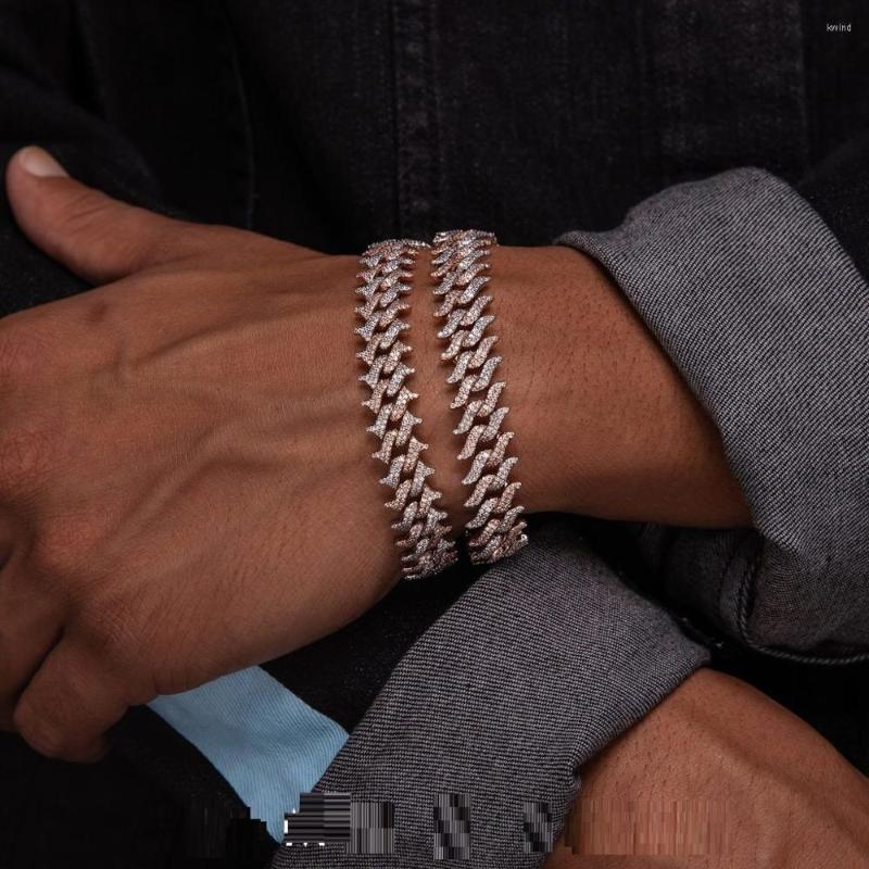 

Link Bracelets 15MM Width Iced Out Bling Hip Hop CZ Spike Cuban Chain Men Bracelet Micro Pave 5A Cubic Zirconia Top Quality