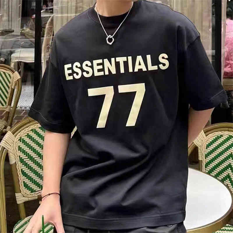 

Designer Summer 2023 Cotton t Shirt Fear of Goddess Fog High StreetEssentilass Season 8 Flocking 77 American Fashion Loose Short Sleeve t Shirt Z0KQ, Black4