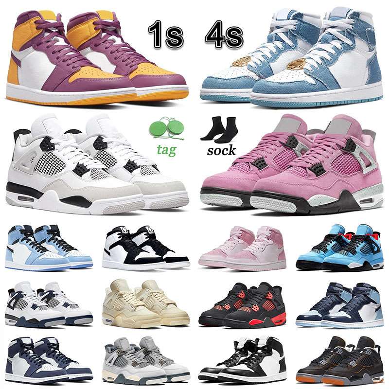 

Denim x 1s 4s Mens Womens Basketball Shoes Authentic Jumpmans 1 4s Military Black Cat Jorden4s Jorden1s Seafoam Mid Diamond High OG Brothehood Designer Sneakers 36-47, A15 40-47 bordeaux