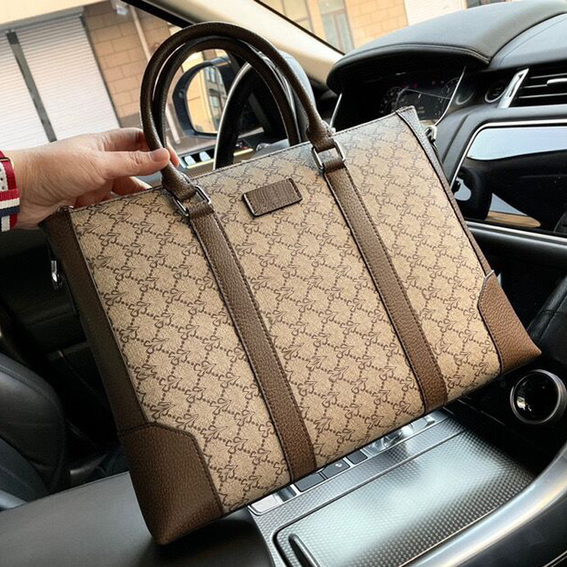 

Hot Brand Men Shoulder Briefcase Black Beige double letter print Leather Designer Handbag Luxurys 2022 Business Mens Laptop Bag Messenger Bag, Package