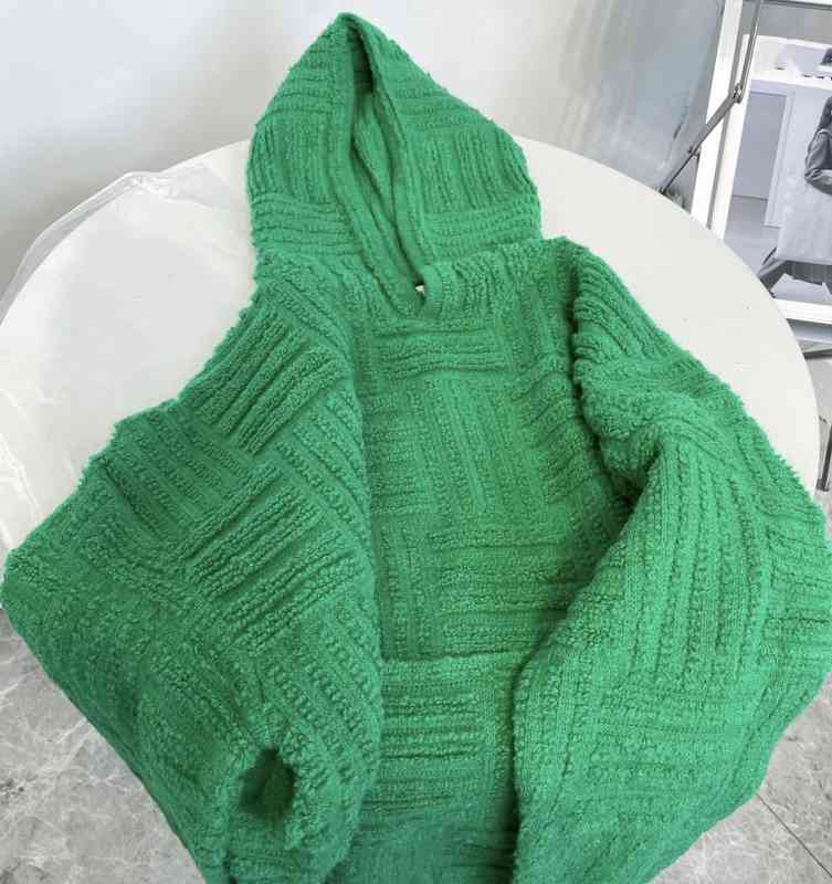 Women's Sweaters 2022 Fashion Autumn and Winter New B family Green Woven Checkered Pattern Casual Loose Simple Hooded Knitted Sweater Hip Ho