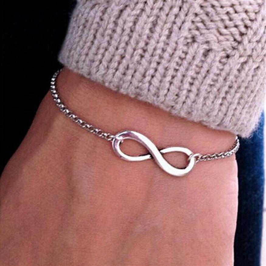 

New Arrivals Korean Fashion Simple Metal 8 Infinity Charm Bracelets For Women & Men Jewelry Summer Style Beach313J