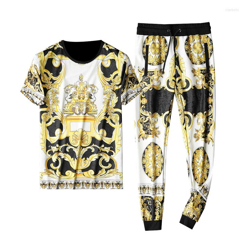 

Men's Tracksuits Fashion Luxury Gold Men Tracksuit Brand Plus Size 5xl Designer Italian 2 Piece Set Summer Cozy Slim Fit Hombre 2022, 2002