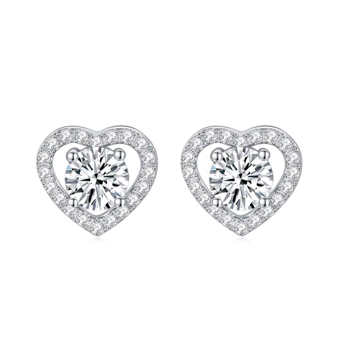 

Fine Jewelry Heart-Shaped Ear Studs Sterling Silver Jewellery S925 Moissanite
