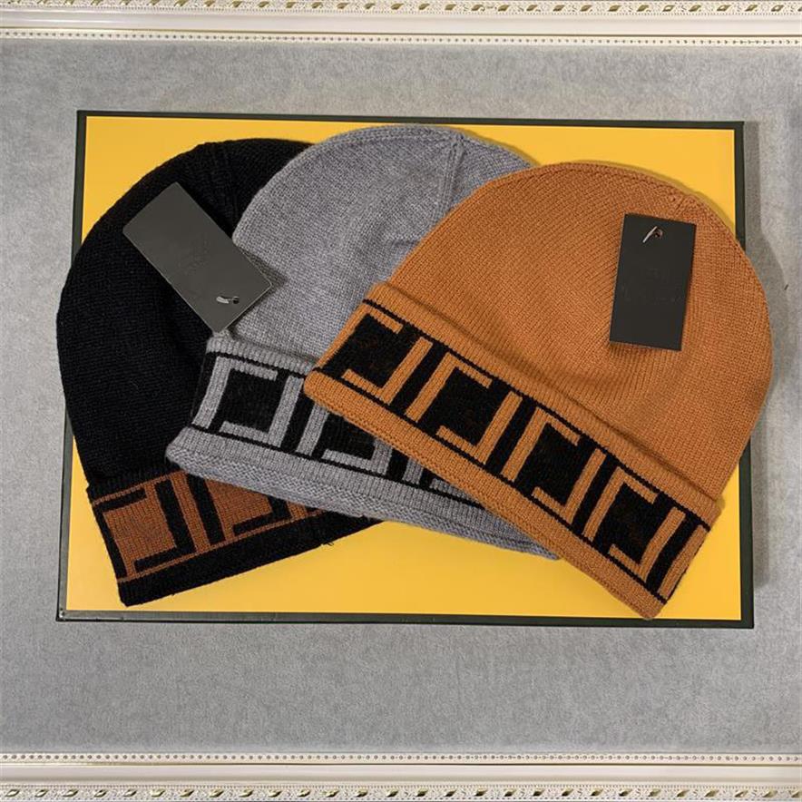 

2021 high-end designer knitted hat winter beanie high quality thick wool hatFashion skull hat2840, Brown