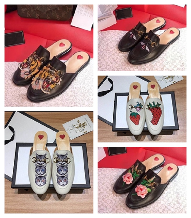 

Designer Fashion leather Baotou semi slippers womens tiger head wear Princetown quality flat bottom metal buckle lazy Muller shoes Horsebit mule slipper 35-41, Hello
