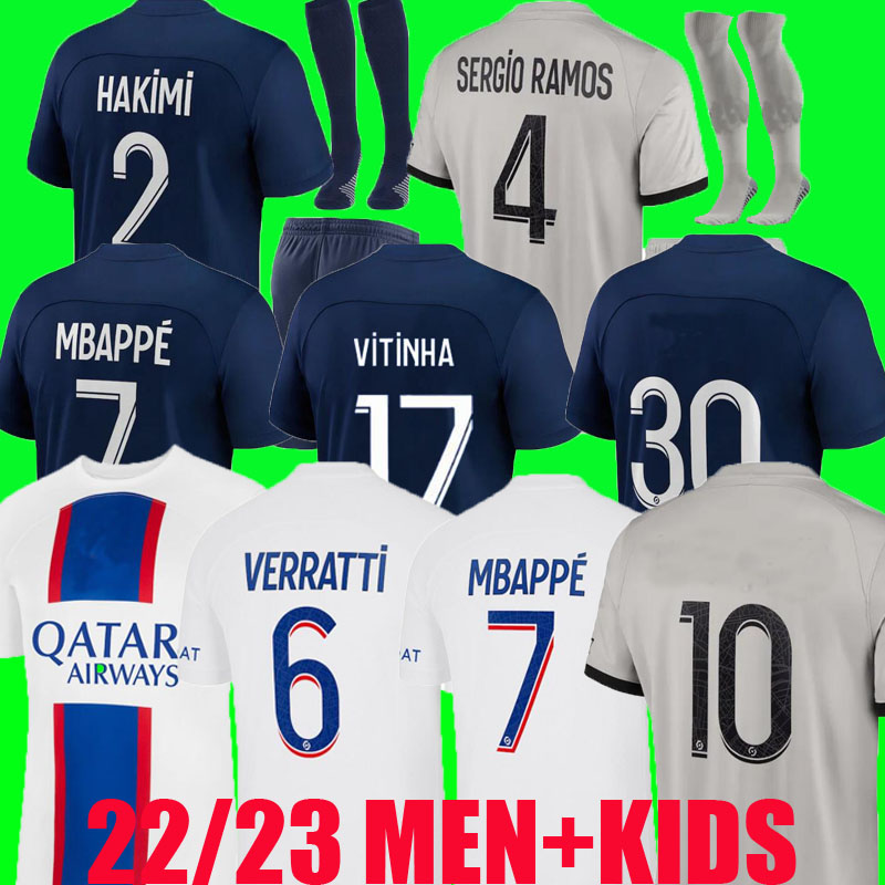 

22 23 PsGs soccer jersey HAKIMI maillot de foot MBAPPE 2022 2023 FOOTBALL shirt men kids enfants VERRATTI MARQUINHOS KIMPEMBE third sergio RAMOS Vitinha Donnarumma, Away ucl