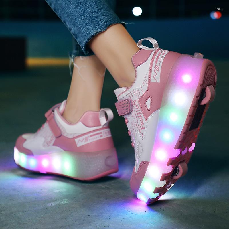 

Athletic Shoes Luminous Sneakers Kids Girls Roller With Two Wheels Boys Led Charge Family Rollers Light Shininny DX008, One wheel